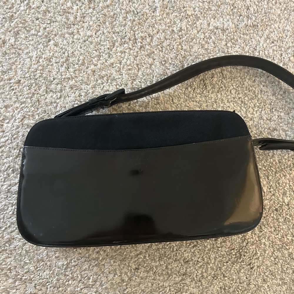 Prada Black Patent and Canvas Shoulder Clutch